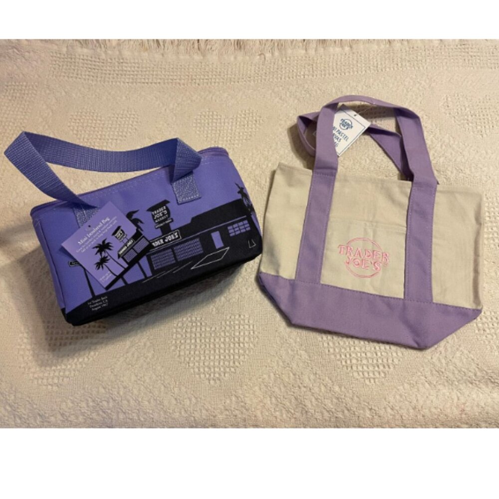 NEW! Trader Joe's Lavender Set: Canvas Mini Tote + Insulated Mini Cooler Bag